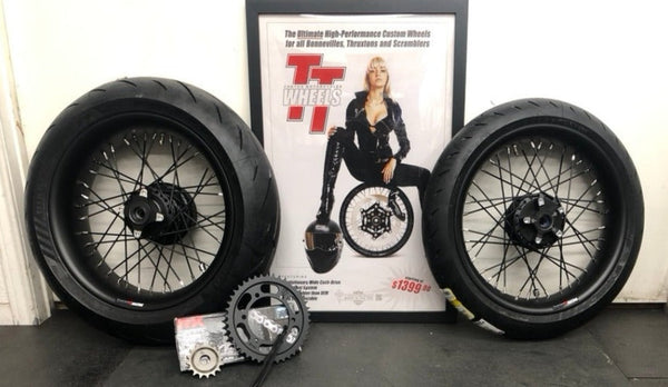 40 Spoke Alloy Wide Supermoto Kit Stage 2 Deposit - Any Size, Any Custom Finish with Tires of your choice.